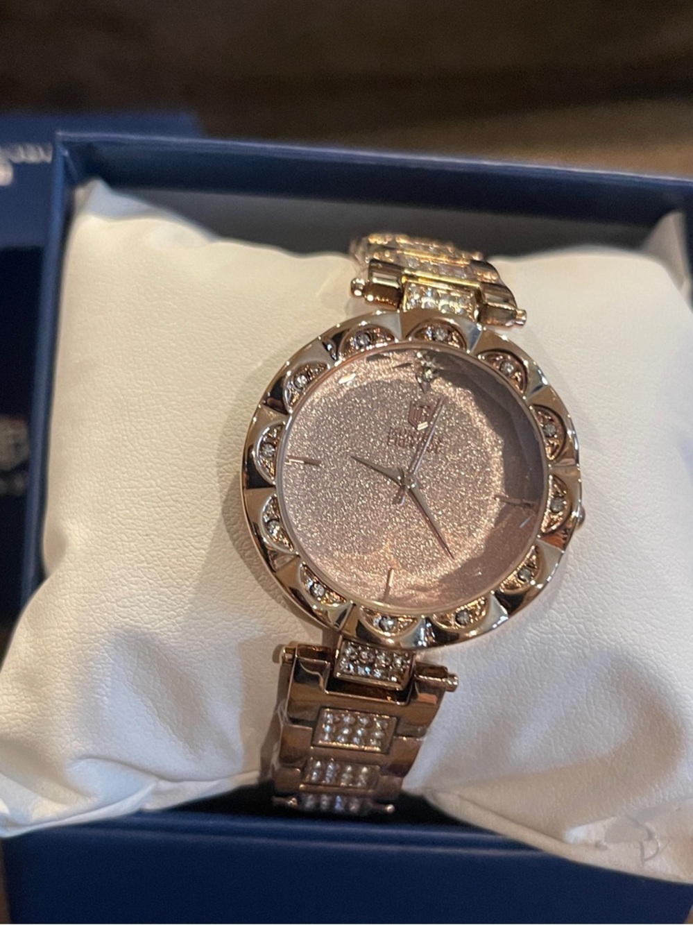 Women's Rose Gold Glitter Dial Watch with Crystal Accents MPW-0206